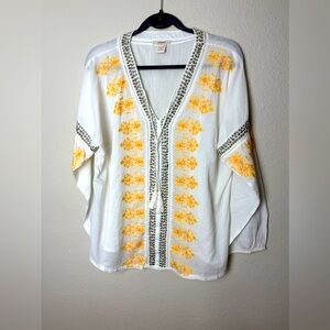 Sundance White and Orange Tunic with Intricate Embroidery Size L
